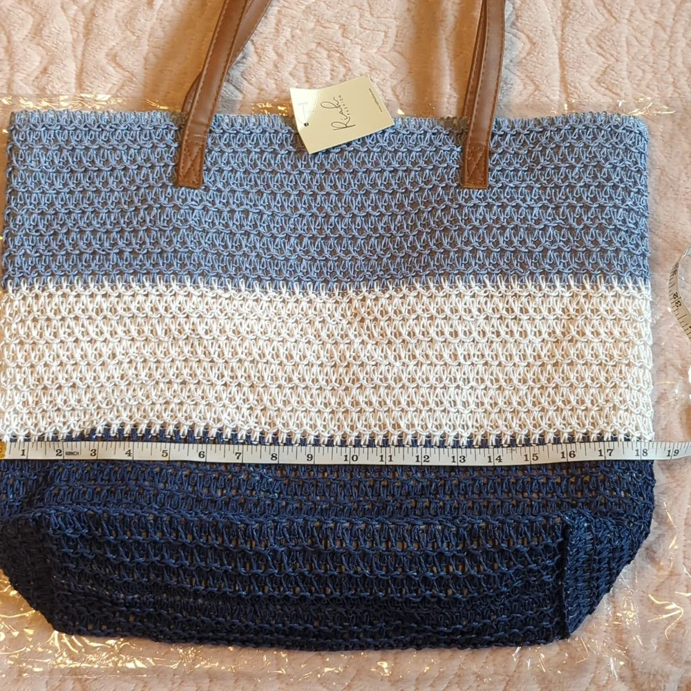LAST ONE! Shades of Blue Rattan Crochet Shopper/Beach/Tote Bag - Picture 6 of 7